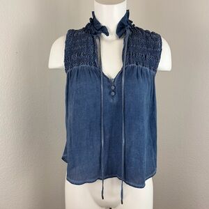 Free People Ruffle Me Up Blue Sleeveless Top